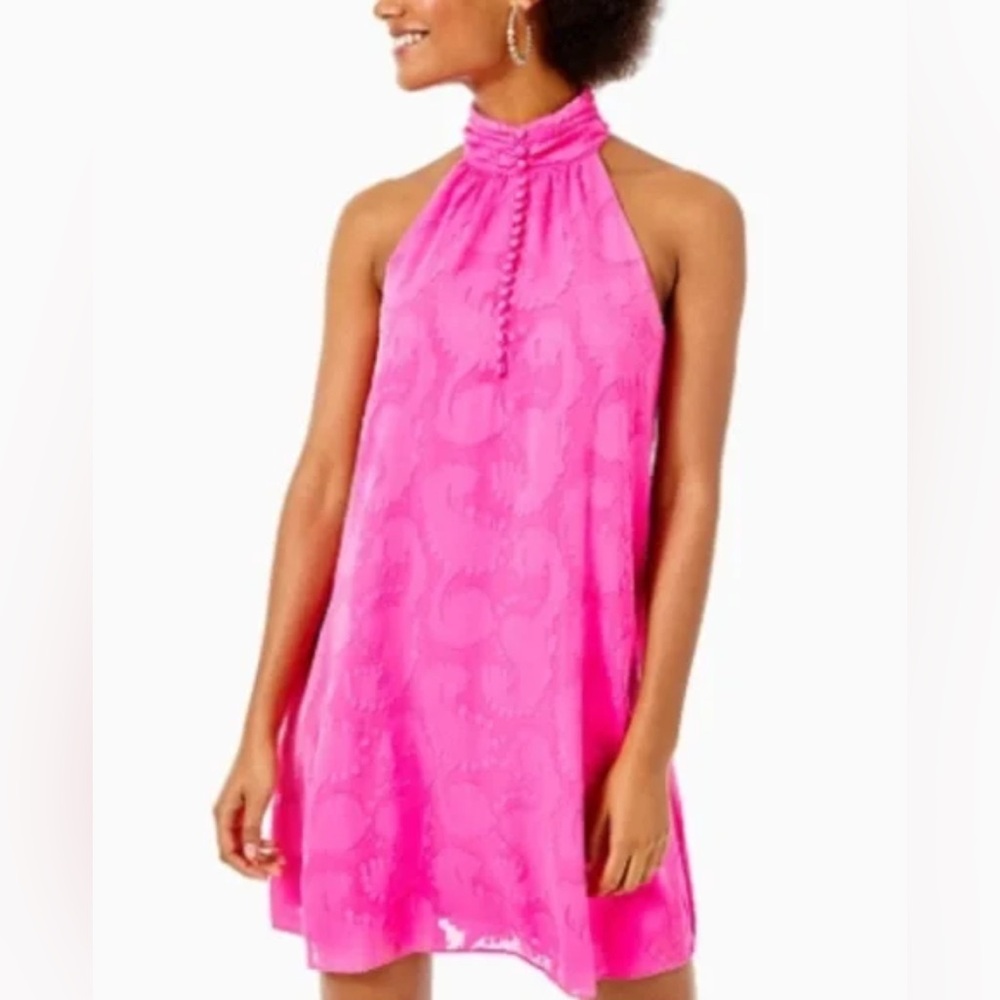 Lilly Pulitzer Kristine Dress Pink Tango Tangerine Dream Poly Clip Dress